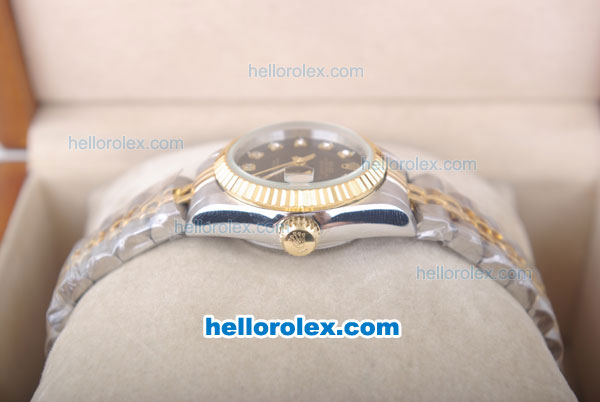 Rolex Datejust Oyster Perpetual Automatic Gold Bezel with Black Dial and Diamond Marking-Small Calendar - Click Image to Close